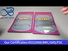 sachet zippé refermable en aluminium rose avec fenêtre transparente