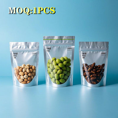 Sacoche en papier d'aluminium à un côté, sac en plastique transparent, emballage alimentaire, sacs debout avec fermeture à glissière