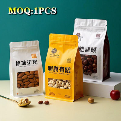 Sacs en plastique à fond plat imprimés sur mesure, réutilisables, étanches à l'humidité, emballage alimentaire, bonbons, biscuits, collations, gravure/impression numérique