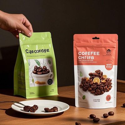 Sachets stand-up mats imprimés sur mesure avec fenêtre partielle, fermeture à glissière refermable, conformes à la FDA pour les aliments