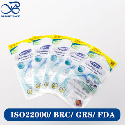 Sac d'emballage en plastique de conception de taille personnalisée en matériau laminé avec impression de logo pour l'emballage de fil dentaire en gros.