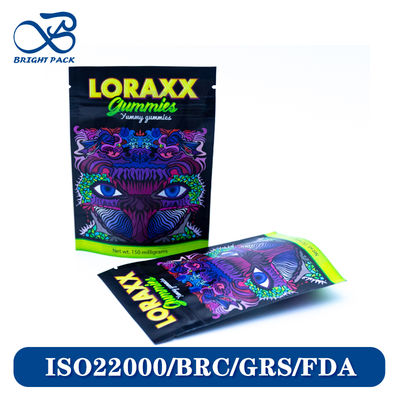 Vibrant imprimé poches debout pour emballage de gommes avec modèle de marque personnalisable haute couleur.