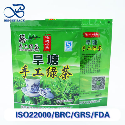 Sacs écologiques pour l'emballage du thé avec revêtement en papier d'aluminium et fermeture à glissière ré-fermable.