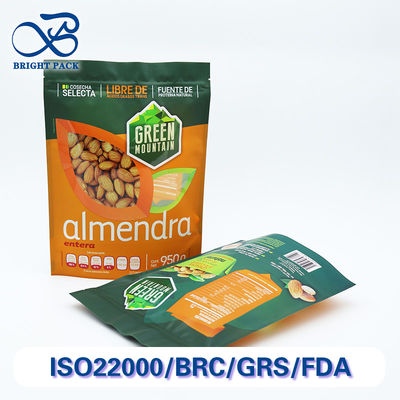 Sacs en Mylar à fermeture éclair verticale fournis par l'usine pour l'emballage de noix avec impression personnalisée et fenêtres.
