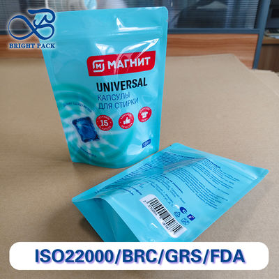 Sacs à soufflet étanches pour l'emballage des dosettes de lessive, épaisseur personnalisée avec fermeture éclair de sécurité enfant.