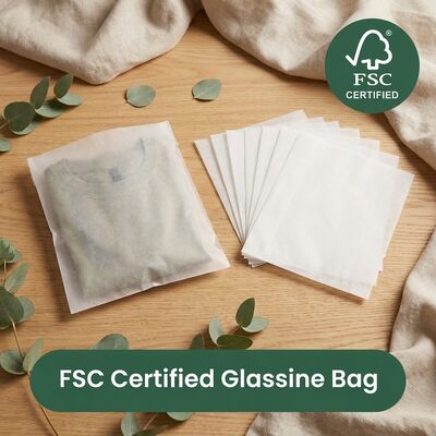 Eco-friendly Luxury Glassine Bag Green Packaging Clothing Zero Plastic Apparel Pouch Directive de l'UE Vêtements durables Europe OEM