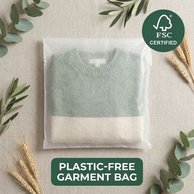 Sac en verre de luxe zéro plastique vert écologique pour vêtements certifiés recyclables, emballage de vêtements, vêtement conforme à l'UE