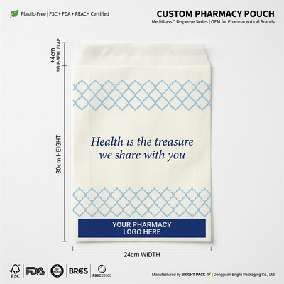 Sacs pharmaceutiques en papier biodégradable de luxe Sacs médicinaux en verre Conformité FDA Sacoche pharmaceutique recyclable emballage de santé en vrac