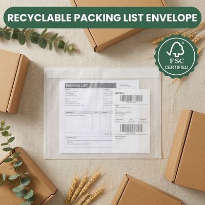 Liste d'emballage certifiée FSC Biodégradable sans plastique Enveloppe papier Document inclus Poche Étiquette d'expédition auto-adhésive Portemonnaie