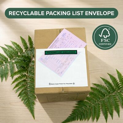 Portefeuille de documents d'expédition écologiquement biodégradable en verre. Enveloppe en vrac personnalisée sans plastique certifiée FSC recyclable.