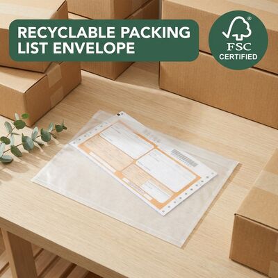 Enveloppe d'expédition recyclable sans plastique, biodégradable, pochette en papier pour liste de colisage, étiquette d'expédition auto-adhésive, portefeuille pour documents