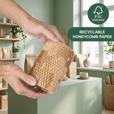 Papeterie Kraft recyclable écologique de couleur blanche, en rouleau de nid d'abeille, rembourrage antigraisse pour emballage cadeau